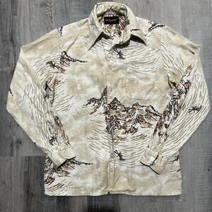 VTG Envoy Button Shirt 1970s Ski Print Novelty Mountain Skiing Button Shirt S